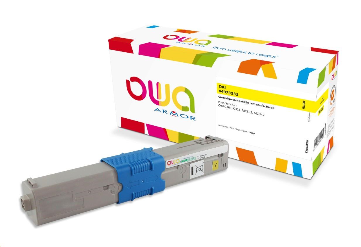 OWA Armor toner pre OKI C301, C321, MC332, MC342, 1500p, 44973533, žltý/žltý0 