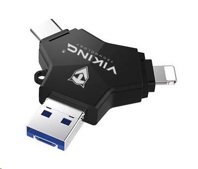 USB Flash disk Viking 3.0 4v1 s konektorom Lightning/Micro USB/USB/USB-C, 64 GB, čierna0 