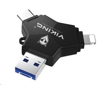 USB Flash disk Viking 3.0 4v1 s konektorom Lightning/Micro USB/USB/USB-C, 128 GB, čierna0 