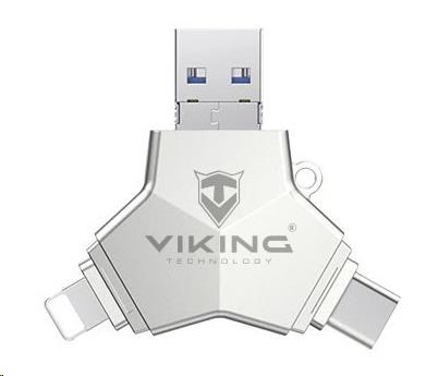 USB Flash disk Viking 3.0 4v1 s konektorom Lightning/Micro USB/USB/USB-C, 64 GB, strieborná0 