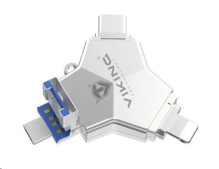 USB Flash disk Viking 3.0 4v1 s konektorom Lightning/Micro USB/USB/USB-C, 64 GB, strieborná1 