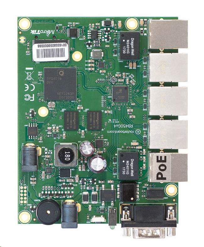 MikroTik RouterBOARD RB450Gx4,  štvorjadrový procesor ARM 716MHz,  1GB RAM,  5x LAN,  vrátane. Licencia L50 