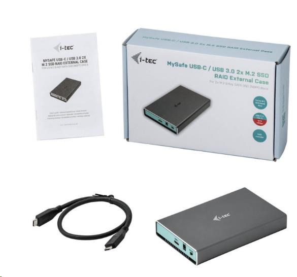 iTec MySafe USB-C/ USB-A 2x M.2 disky SATA Kovový externý kufor s RAID 10Gbps4 