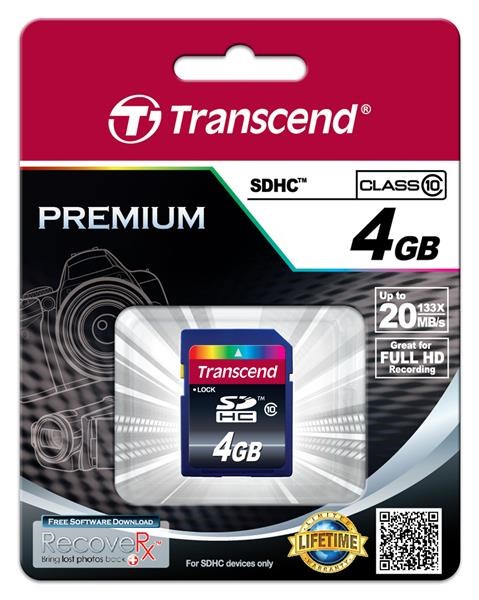 TRANSCEND SDHC Premium 4GB,  trieda 101 