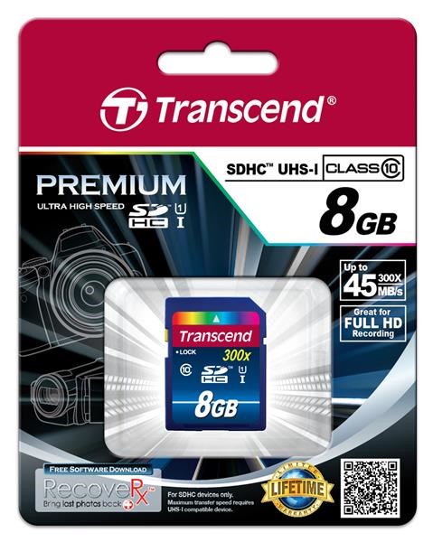 Karta TRANSCEND SDHC 8GB Premium,  Class 10 UHS-I,  300X1 