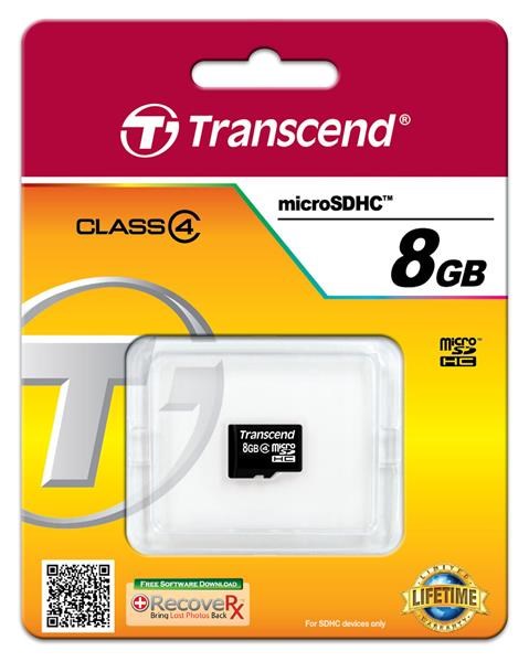 Karta TRANSCEND MicroSDHC 8 GB triedy 4,  bez adaptéra1 
