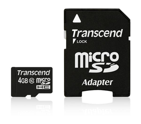 Karta TRANSCEND MicroSDHC 4GB Class 10 + adaptér0 