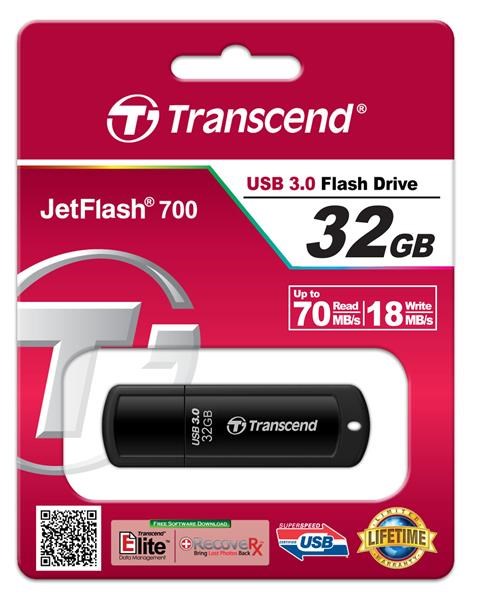 TRANSCEND Flash disk 32GB JetFlash®700,  USB 3.0 (R:71/ W:18 MB/ s) čierna3 
