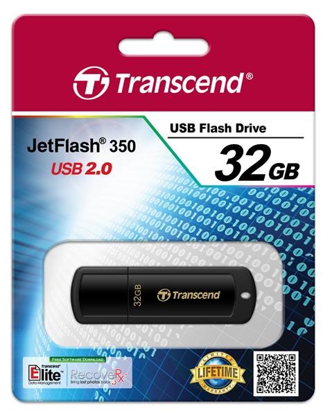TRANSCEND Flash disk 32GB JetFlash®350,  USB 2.0 (R:16/ W:6 MB/ s) čierna2 