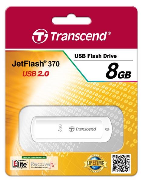 TRANSCEND Flash Disk 8GB JetFlash®370,  USB 2.0 (R:13/ W:4 MB/ s) bílá1 