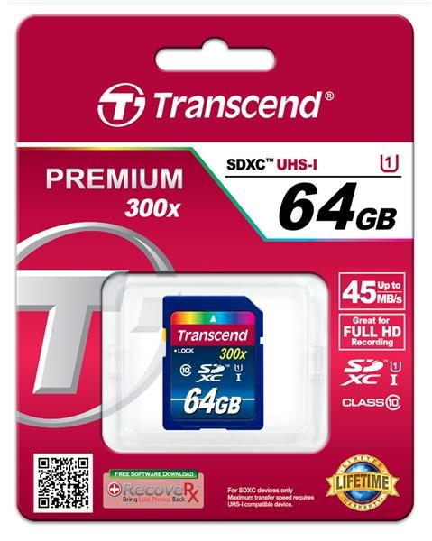 Karta TRANSCEND SDXC 64GB Premium,  Class 10 UHS-I 300x1 