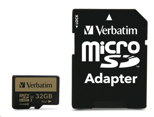 Karta VERBATIM MicroSDHC 32GB PRO+ Class 10,  UHS 1 (R:90/ W:80 MB/ s)2 