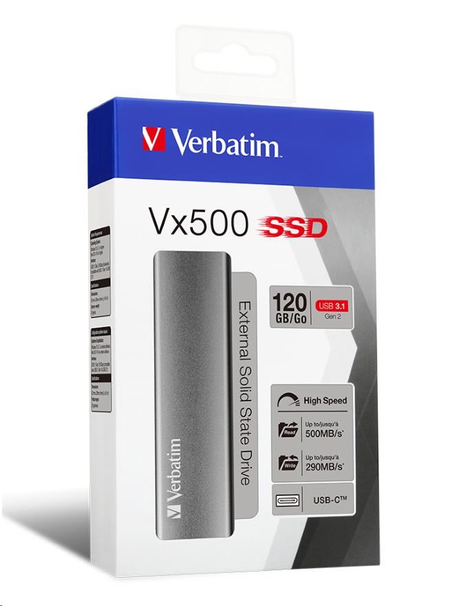 VERBATIM externý SSD disk 120GB Vx500 strieborný USB-C3 