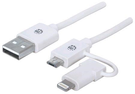 MANHATTAN i-Lynk Nabíjací/ synchronizačný kábel,  USB A na micro-USB a 8-pin,  1 m (3.3 ft.) biela/ biela5 