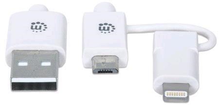 MANHATTAN i-Lynk Nabíjací/ synchronizačný kábel,  USB A na micro-USB a 8-pin,  1 m (3.3 ft.) biela/ biela1 