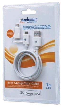 MANHATTAN i-Lynk Nabíjací/ synchronizačný kábel,  USB A na micro-USB a 8-pin,  1 m (3.3 ft.) biela/ biela4 