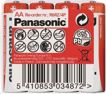 PANASONIC Zinkouhlíkové baterie Red Zinc R6RZ/ 4P AA 1, 5V (shrink 4ks)0 