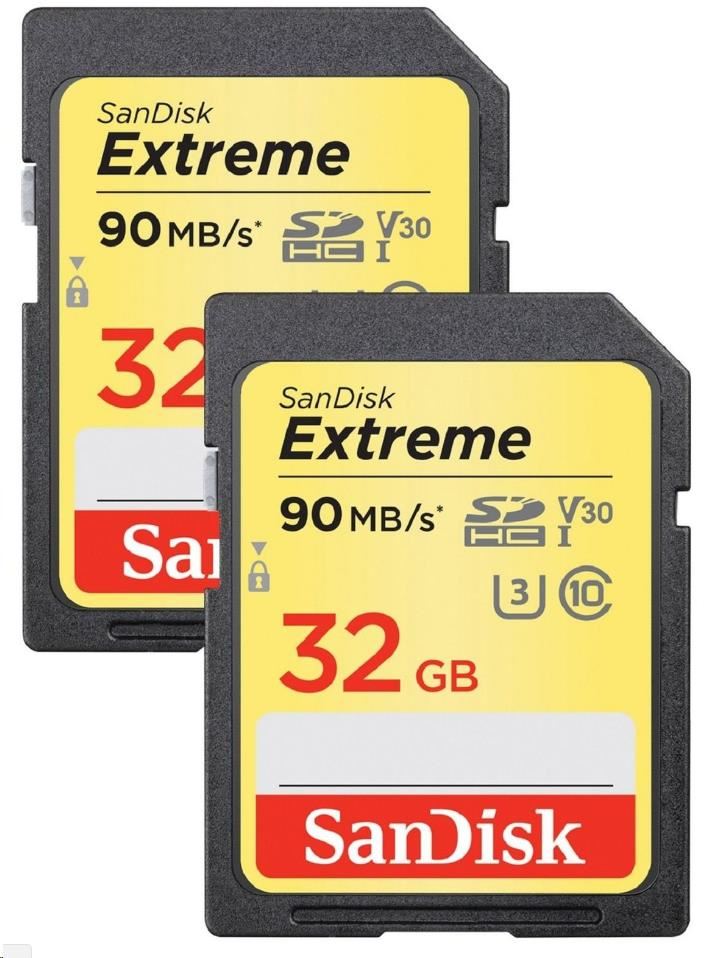 Karta SanDisk SDHC 32GB Extreme (90MB/ s V30 UHS-I U3) 2-pack0 