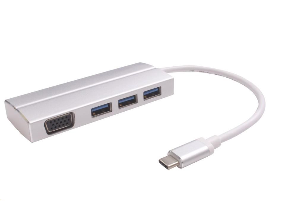 Adaptér PREMIUMCORD USB 3.1 samec typu C na samicu VGA + 3x USB 3.0,  hliník0 