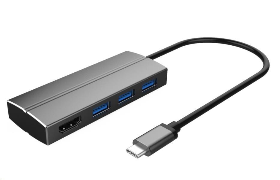 Adaptér PREMIUMCORD USB 3.1 samec typu C na samicu HDMI + 3x USB 3.0,  hliník0 