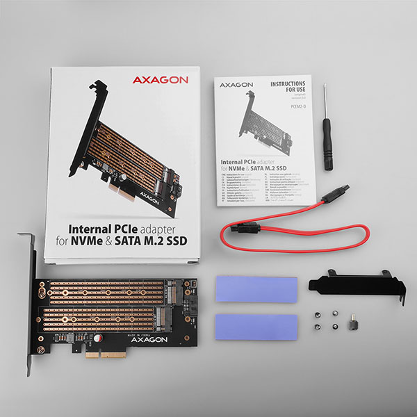AXAGON PCEM2-D,  PCIe x4 - M.2 NVMe M-key + SATA B-key slot adaptér,  vrátane. LP5 