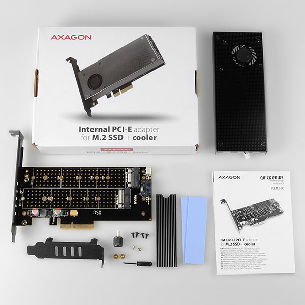 AXAGON PCEM2-DC,  PCIe x4 - M.2 NVMe M-key + SATA B-key slot adaptér,  chladič,  LP0 