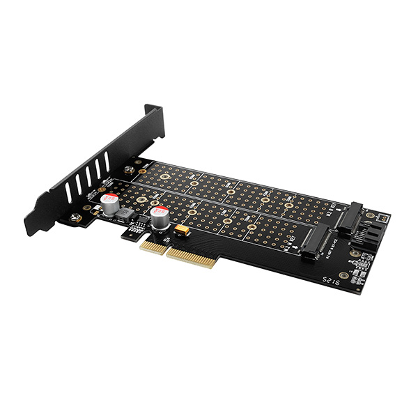 AXAGON PCEM2-DC,  PCIe x4 - M.2 NVMe M-key + SATA B-key slot adaptér,  chladič,  LP3 