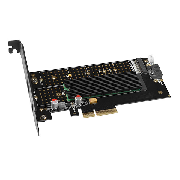 AXAGON PCEM2-DC,  PCIe x4 - M.2 NVMe M-key + SATA B-key slot adaptér,  chladič,  LP4 