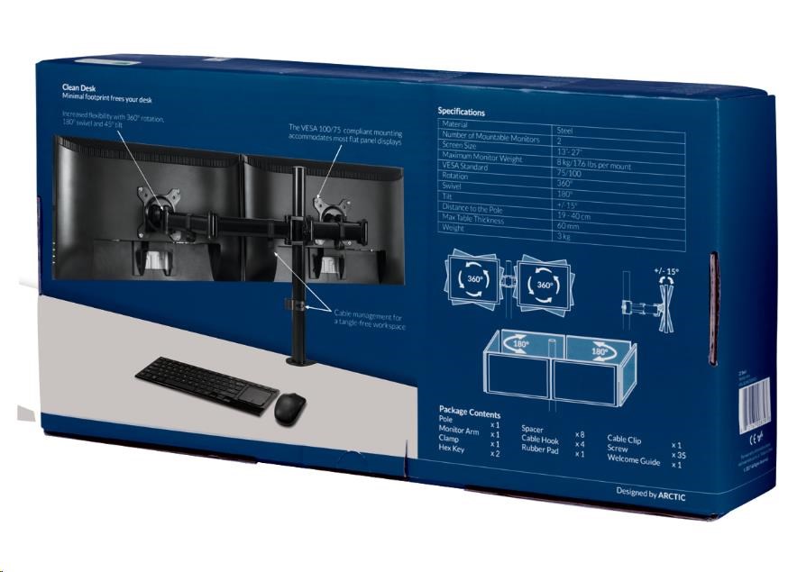 Držiak ARCTIC pre 2 monitory Z2 Basic7 