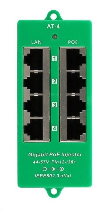 POE injektor aktivní - 4x 1Gb/s, stíněný, svorkovnice, 802.3af/at0 
