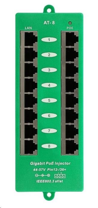 POE injektor aktivní - 8x 1Gb/s, stíněný, svorkovnice, 802.3af/at1 