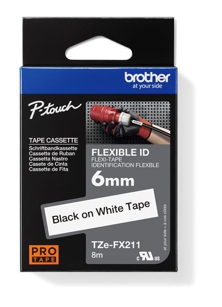 BROTHER TZEFX211 - TZ kazeta 6 mm široká, flexibilná páska TZE-FX211, biela/čierna farba písma0 