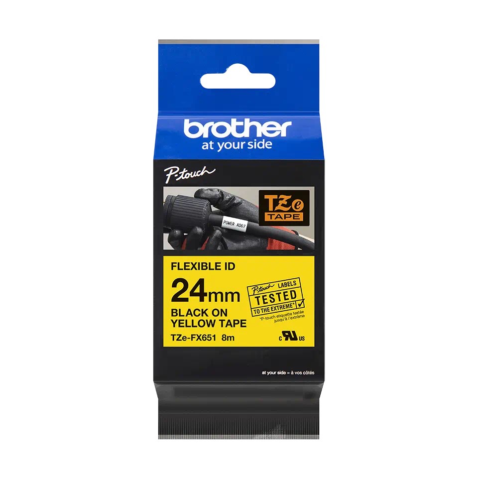 BROTHER TZEFX651 - 24 mm široká kazeta TZ, pružná laminátová páska TZE-FX651, žlto-čierne písmo1 