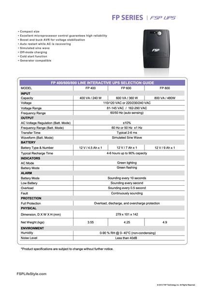 Fortron UPS FSP FP 600,  600 VA,  interaktívna linka3 