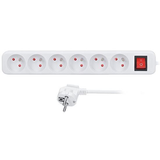 Solight prodlužovací přívod,  6 zásuvek,  bílý,  vypínač,  1, 5m1 