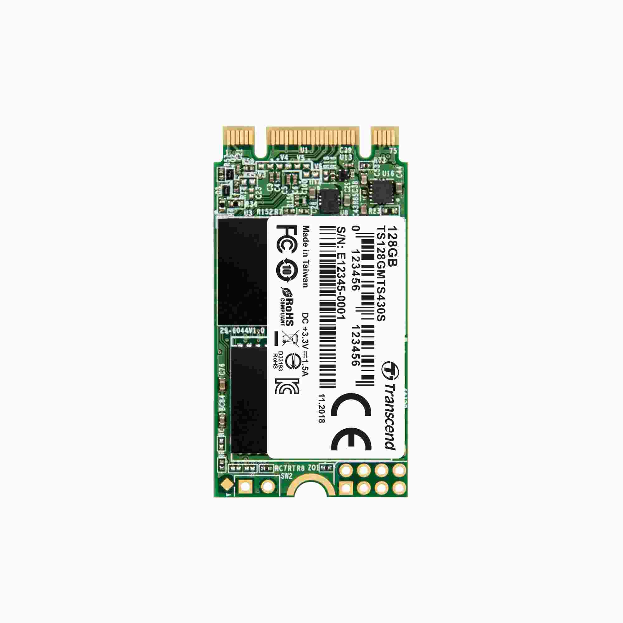 TRANSCEND Industrial SSD MTS430S 128GB,  M.2 2242,  SATA III 6 Gb/ s,  TLC1 