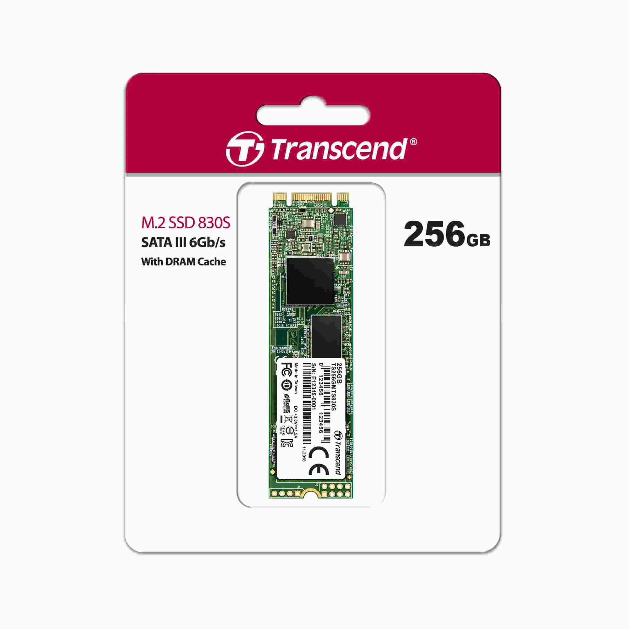 TRANSCEND SSD MTS830S 256GB,  M.2 2280,  SATA III 6 Gb/ s,  TLC,  objemové3 