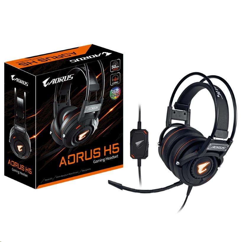 GIGABYTE sluchátka s mikrofonem headset AURUS H5,  wired,  RGB Lighting,  USB/ 3.5mm1 