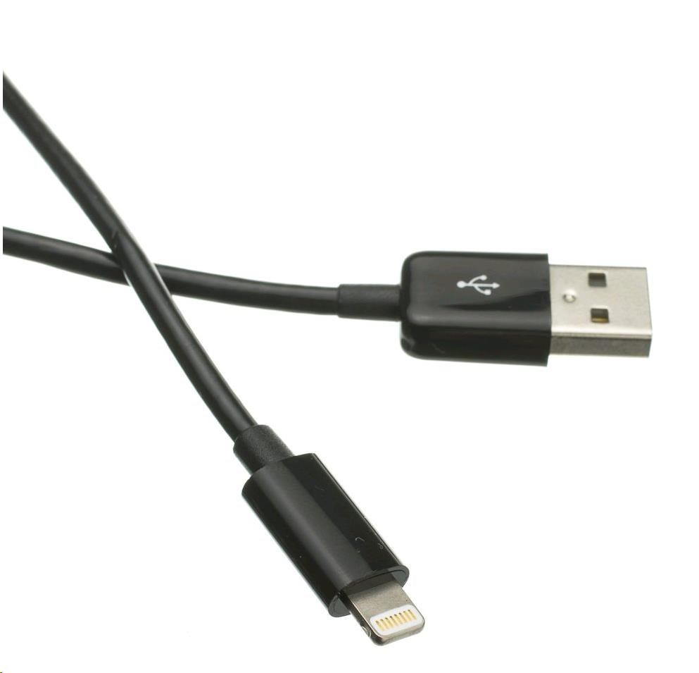 Kábel C-TECH USB 2.0 Lightning (IP5 a vyšší) nabíjací a synchronizačný kábel, 2m, čierny
