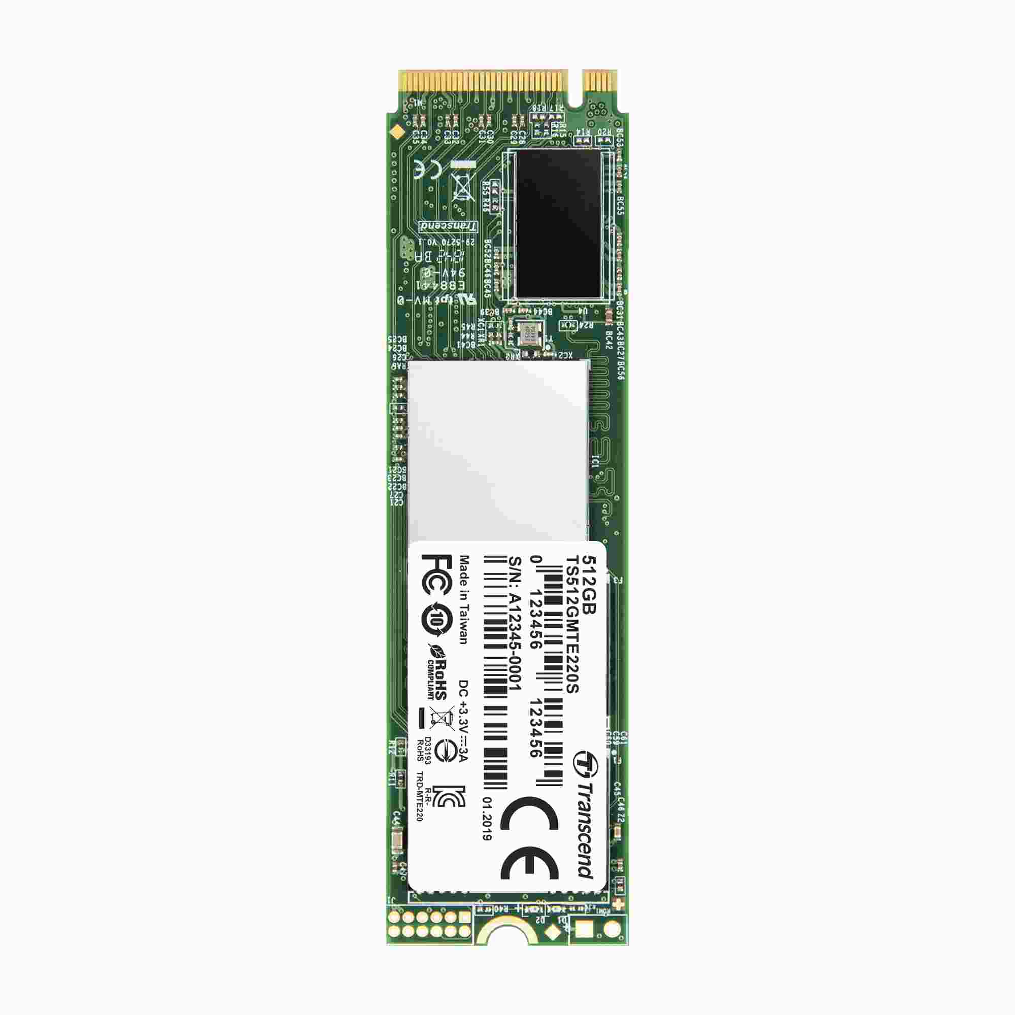 TRANSCEND SSD 220S 512GB,  M.2 2280,  PCIe Gen3x4,  NVMe,  M-Key,  3D TLC,  s Dram0 