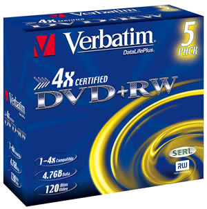 VERBATIM DVD+RW(5-Pack)Jewel/4x/DLP/4.7GB0 