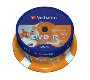 VERBATIM DVD-R(25-Pack)Vreteno/ Inkjet Printable/ 16x/ 4.7GB1 