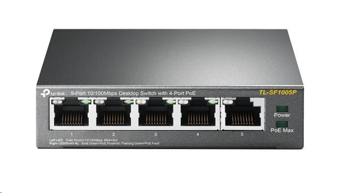 TP-Link switch TL-SF1005P (5x100Mb/s, 4xPoE+, 67W, fanless)0 