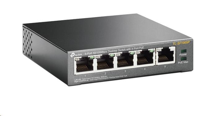 TP-Link switch TL-SF1005P (5x100Mb/ s,  4xPoE+,  67W,  fanless)1 