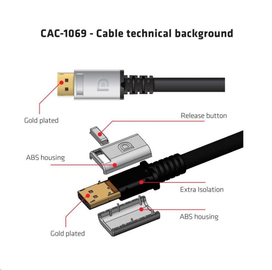Club3D Kabel certifikovaný DisplayPort 1.4, HBR3, 8K60Hz (M/M), stříbrné koncovky, 4m, 24 AWG9 