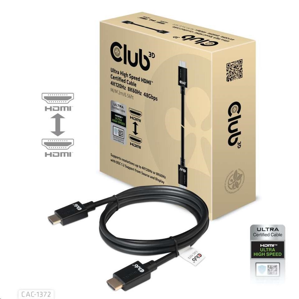 Kábel HDMI Club3D 2.1 Ultra High Speed HDMI™ 4K120Hz,  8K60Hz,  2m3 