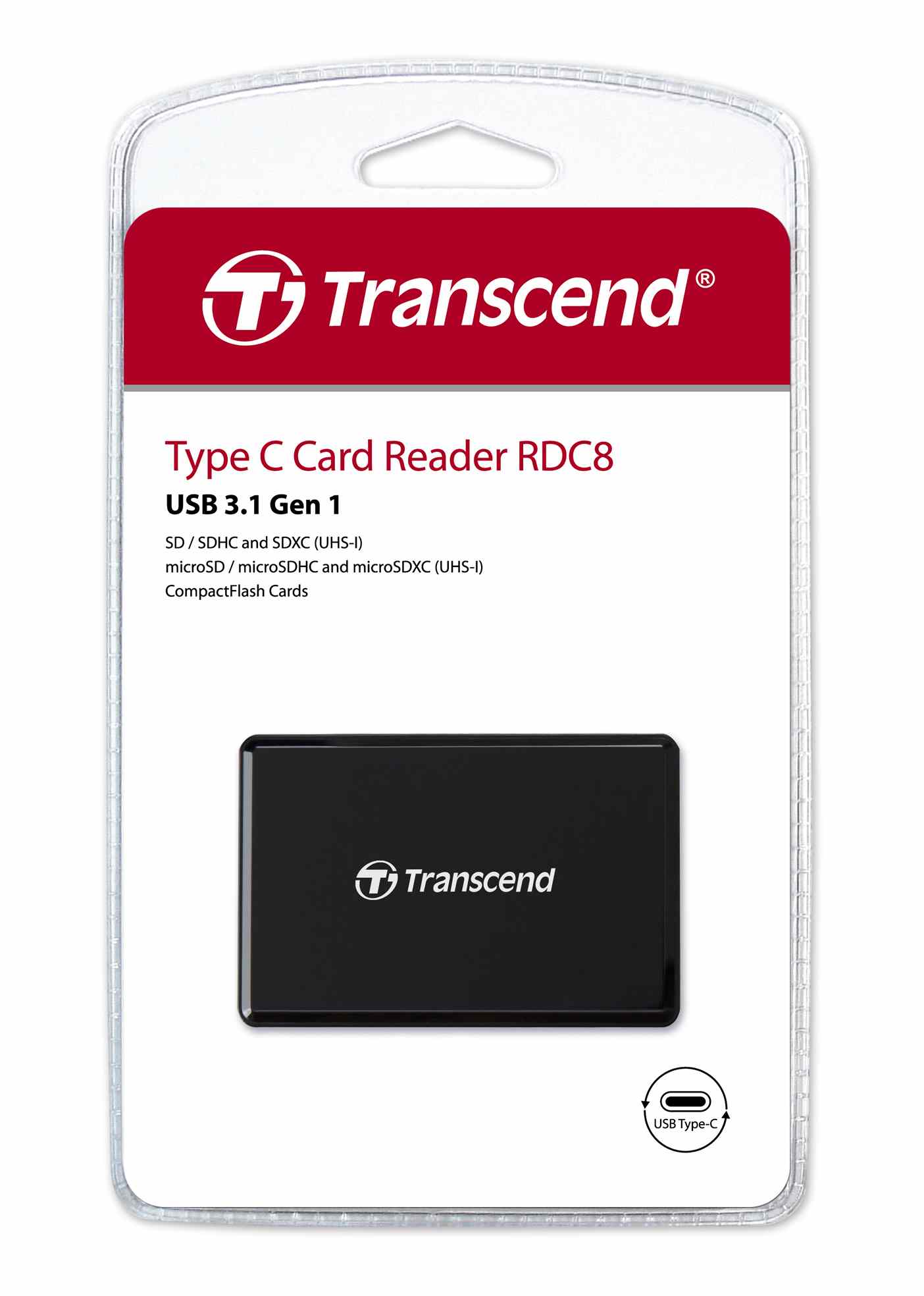Čítačka kariet TRANSCEND RDC8K2, USB 3.1 Multifunkčná čítačka kariet Gen1 All-in-1, typ C4 