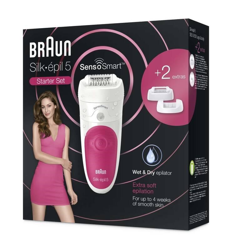 BRAUN Silk-épil SensoSmart 5-500 epilátor,  SensoSmart,  SmartLight,  28 pinzet,  2 rychlosti,  masážní válečky,  růžový2 
