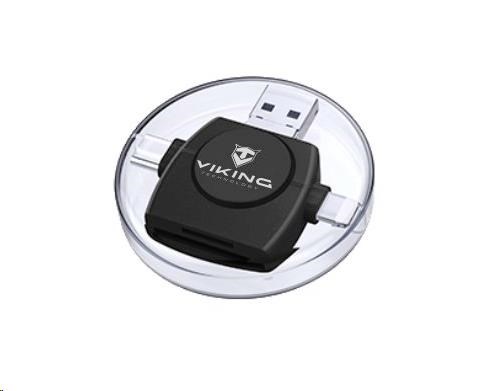 Čítačka pamäťových kariet Viking OTG SD a Micro SD 4v1 s konektorom APPLE Lightning /  Micro USB /  USB 3.0 /  USB-C,  čier0 