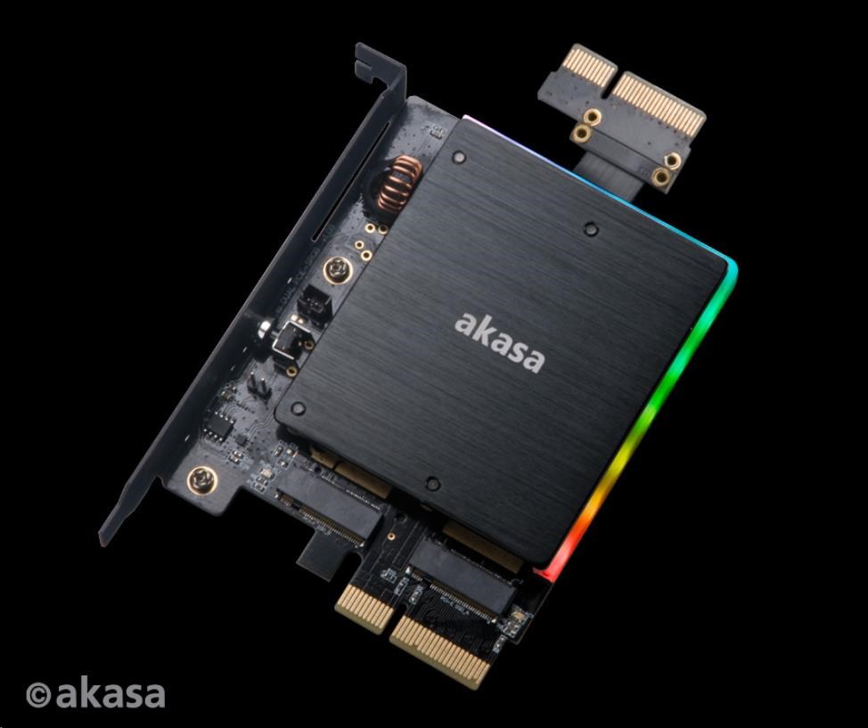 Adaptér AKASA Dual pre M.2 PCIe s RGB LED a chladičom4 